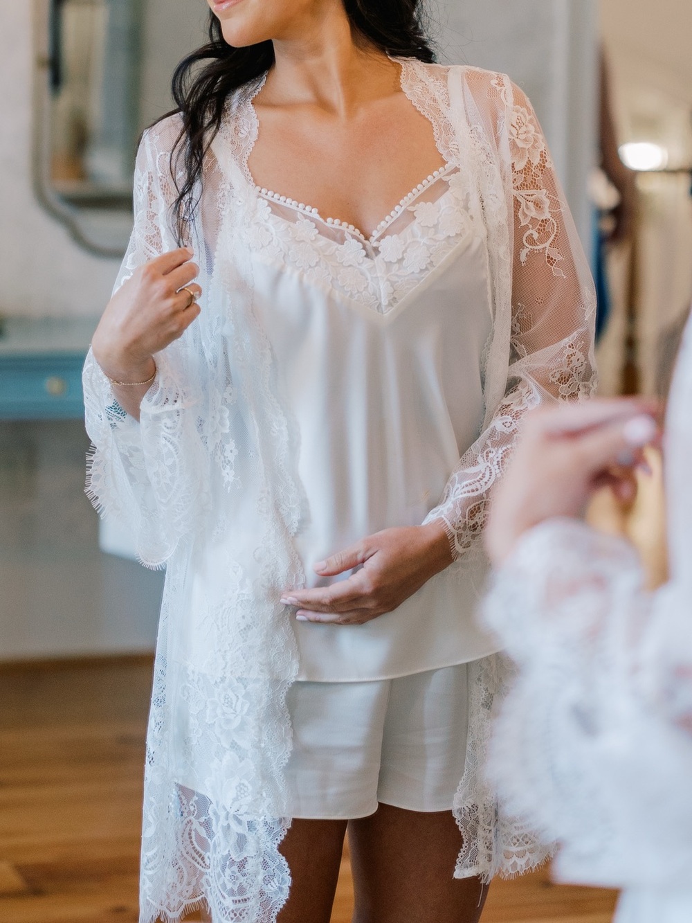 Women's Lace Trim Satin Camisole & Shorts Set (Wedding getting ready)